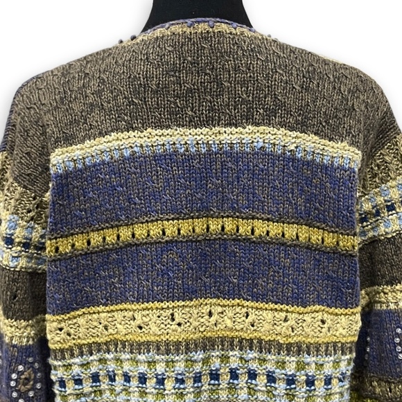 Sigrid Olsen Vintage 90s Hand Knit Cardigan Size L Button Front Beaded Sweater - Picture 10 of 12